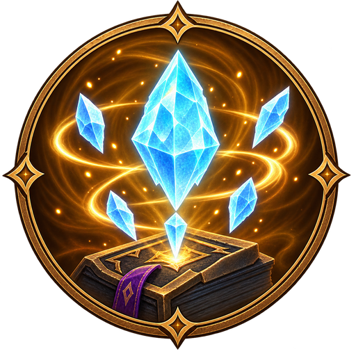 The AetherCraft emblem: aether crystals rising from an open tome, ringed in gold